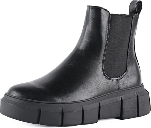 HIKOWENLINN Women's Platform Chelsea Combat Lace up Comfort Ankle Boots in Black in Saudi Arabia