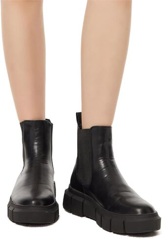 HIKOWENLINN Women's Platform Chelsea Combat Lace up Comfort Ankle Boots in Black in Saudi Arabia
