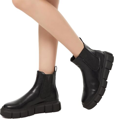 HIKOWENLINN Women's Platform Chelsea Combat Lace up Comfort Ankle Boots in Black in Saudi Arabia