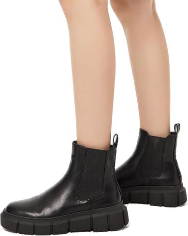 HIKOWENLINN Women's Platform Chelsea Combat Lace up Comfort Ankle Boots in Black in Saudi Arabia