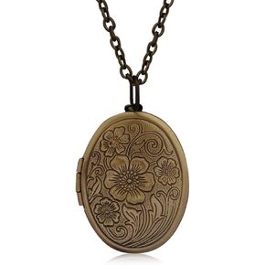 Fajewellery Vintage Engraved Flower Locket Picture Pendant Necklace for Women in Kuwait