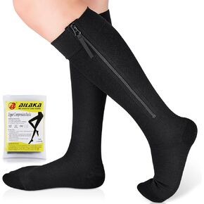 Ailaka Zipper Compression Socks Medical, 15-20 mmHg Knee High Compression Socks for Men Women, Close Toe Support Socks