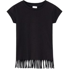 Noomelfish Girls Short Sleeve Fringe T-Shirts Soft Jersey Cotton Tee Tops (3-12 Years)