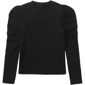 Floerns Girls Solid Puff Long Sleeve Round Neck Rib Knit Shirt Tee Top