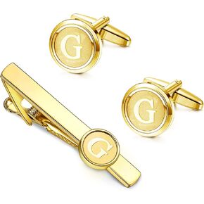 مجموعة أزرار أكمام ومشابك ربطات عنق أولية من Helicopchain للرجال قميص شخصي وأزرار أكمام ذهبية وشريط ربطات عنق حرف أبجدي من الألف إلى الياء مع صندوق هدايا لزوج العريس والزفاف in Kuwait