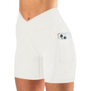 TOPYOGAS Women's Crossover High Waist 5" Biker Shorts Tummy Control Workout Running Shorts Premium Buttery Yoga Shorts