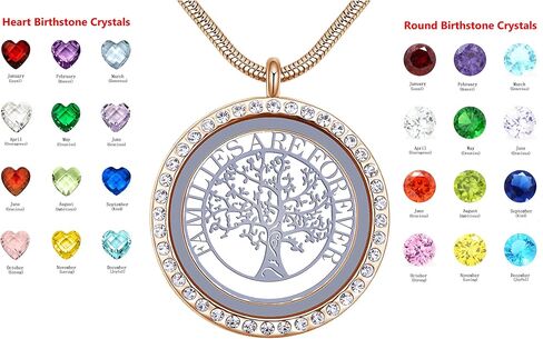 قلادة GOKING Family Are Forever Family Tree of Life العائمة مع 24 حجر ميلاد، قلادة دائرية 30 مم من الفولاذ المقاوم للصدأ لذاكرة المعيشة مع صندوق هدايا جميل in Kuwait
