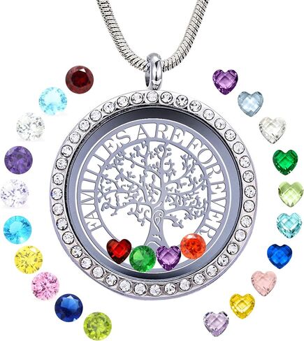 قلادة GOKING Family Are Forever Family Tree of Life العائمة مع 24 حجر ميلاد، قلادة دائرية 30 مم من الفولاذ المقاوم للصدأ لذاكرة المعيشة مع صندوق هدايا جميل in Kuwait