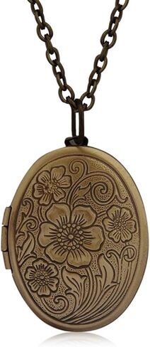 Fajewellery Vintage Engraved Flower Locket Picture Pendant Necklace for Women in Kuwait