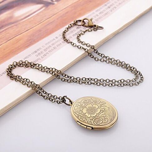 Fajewellery Vintage Engraved Flower Locket Picture Pendant Necklace for Women in Kuwait