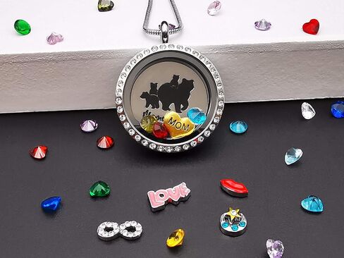 Mom Necklace Pendant Sweet Mama Bear Floating Locket with 24Pcs Birthstones & Charms for Women Girls, Gift for Mother in Saudi Arabia