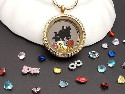 Mom Necklace Pendant Sweet Mama Bear Floating Locket with 24Pcs Birthstones & Charms for Women Girls, Gift for Mother in Saudi Arabia