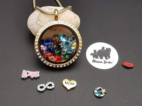Mom Necklace Pendant Sweet Mama Bear Floating Locket with 24Pcs Birthstones & Charms for Women Girls, Gift for Mother in Saudi Arabia