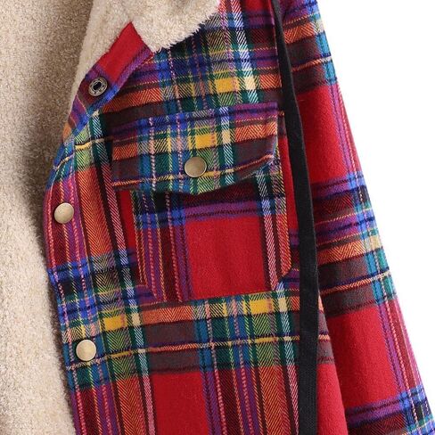 ZAFUL Women's Plaid Fleece Lined Hooded Jacket Button Up Oversized Fuzzy Coat Checkered Flannel Hoodie Jacket in Saudi Arabia