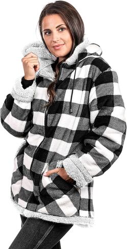 TrailCrest Ladies Smart Plush Sherpa Lined Hooded Sweater Jacket, Zip Up Classic in Kuwait