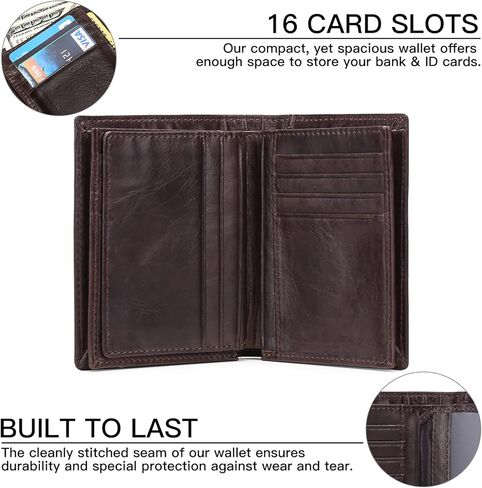 GOIACII Wallets for Men Large Capacity Genuine Leather RFID Bifold Men Wallet/Credit Card Holder with ID Window in Kuwait