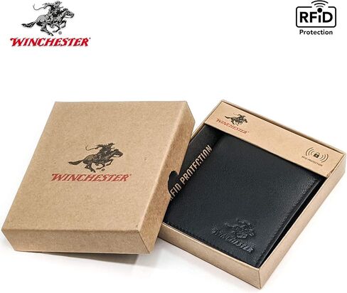 محفظة شارة شرطة Winchester ثنائية الطي RFID Blocking جلد طبيعي محبب بالكامل، تناسب أي شكل شارة مع دبوس الظهر، أسود, أسود, Bifold in Kuwait
