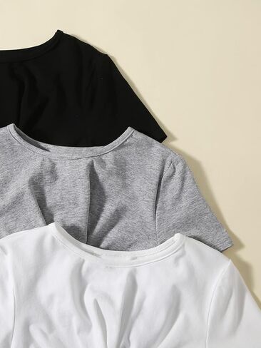 SHENHE Girl's 3 Piece Twist Front Short Sleeve Crewneck Cropped T Shirt Crop Tops in Saudi Arabia