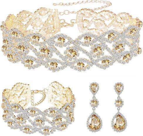 Paxuan Women Rhinestone Crystal Wedding Bridal Choker Necklace Earrings Bracelet Jewelry Sets in Saudi Arabia