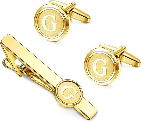 مجموعة أزرار أكمام ومشابك ربطات عنق أولية من Helicopchain للرجال قميص شخصي وأزرار أكمام ذهبية وشريط ربطات عنق حرف أبجدي من الألف إلى الياء مع صندوق هدايا لزوج العريس والزفاف in Kuwait