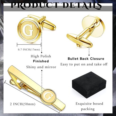 مجموعة أزرار أكمام ومشابك ربطات عنق أولية من Helicopchain للرجال قميص شخصي وأزرار أكمام ذهبية وشريط ربطات عنق حرف أبجدي من الألف إلى الياء مع صندوق هدايا لزوج العريس والزفاف in Kuwait