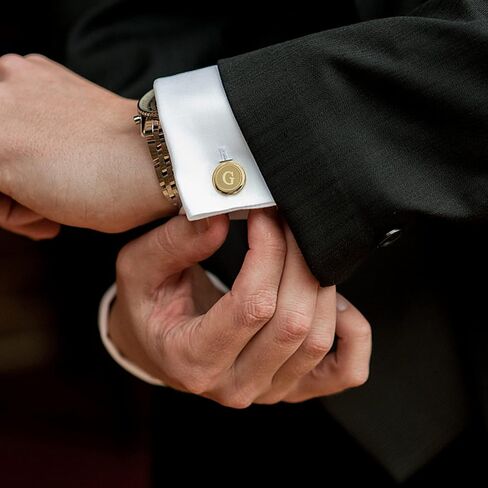 مجموعة أزرار أكمام ومشابك ربطات عنق أولية من Helicopchain للرجال قميص شخصي وأزرار أكمام ذهبية وشريط ربطات عنق حرف أبجدي من الألف إلى الياء مع صندوق هدايا لزوج العريس والزفاف in Kuwait