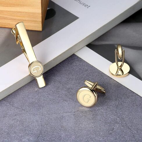 مجموعة أزرار أكمام ومشابك ربطات عنق أولية من Helicopchain للرجال قميص شخصي وأزرار أكمام ذهبية وشريط ربطات عنق حرف أبجدي من الألف إلى الياء مع صندوق هدايا لزوج العريس والزفاف in Kuwait