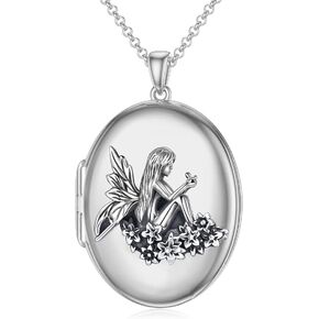 CUPENDA Moon Fairy Locket Necklace for Women Sterling Silver Elf Angel Locket Pendant Holds Pictures Jewelry Gifts for Women in Saudi Arabia