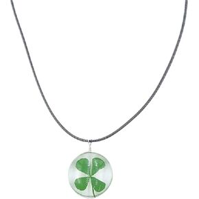 St.Patrick Day Dried Leaves Lucky 4-Leaf Clover Necklace Glass Locket Geometry Pendant Necklace Waterproof Wax Rope Glow in the dark illumination couple 2pc