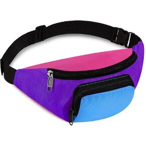 80s Retro Neon Fanny Pack 2 Pockets Hands Free Belt Bags 80s Costumes for Women Men Kids Waist Packs for Holiday Festival Travel 80s Theme Party (Blue Bottom)