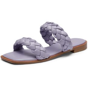 DREAM PAIRS Women's Braided Sandals Slip on Slides Two Straps Square Toe Dressy for Summer