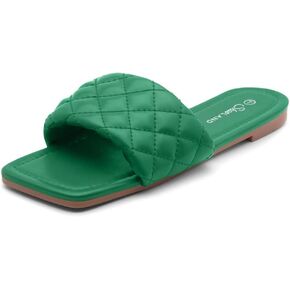 Shoe Land Women’s Flat Sandals – Quilted One-Band Fashion Slides with Square Open Toe & Comfort Footbed | Dressy Casual Slip-On Sandals for Summer, Travel & Daily Wear in Kuwait