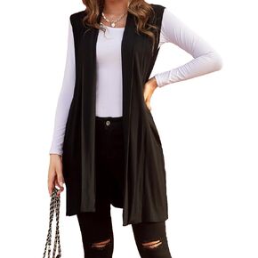 Beyove Womens Long Vests Sleeveless Draped Lightweight Open Front Cardigan Layering Vest with Side Pockets in Saudi Arabia