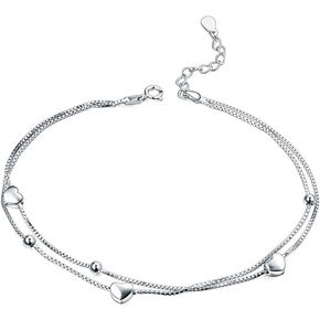 Rnivida 925 Sterling Silver Anklet for Women, Multilayer Charm Foot Chain Adjustable Ankle Bracelet Jewelry for Women