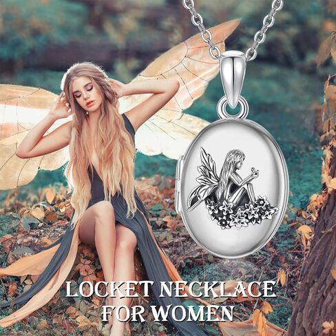 CUPENDA Moon Fairy Locket Necklace for Women Sterling Silver Elf Angel Locket Pendant Holds Pictures Jewelry Gifts for Women in Saudi Arabia