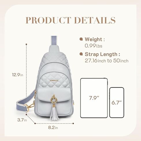 Missnine Sling Bag for Women Quilted PU Leather Fanny Pack Crossbody Bags Trendy Chest Bag Hiking Cycling Travel with Tassel in Kuwait