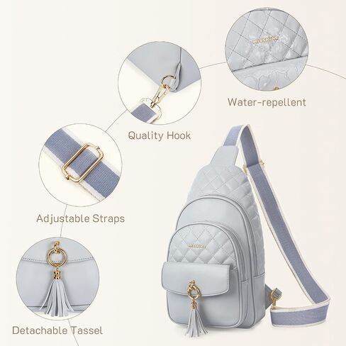 Missnine Sling Bag for Women Quilted PU Leather Fanny Pack Crossbody Bags Trendy Chest Bag Hiking Cycling Travel with Tassel in Kuwait