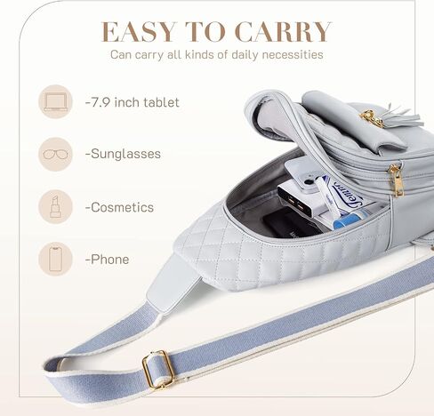 Missnine Sling Bag for Women Quilted PU Leather Fanny Pack Crossbody Bags Trendy Chest Bag Hiking Cycling Travel with Tassel in Kuwait