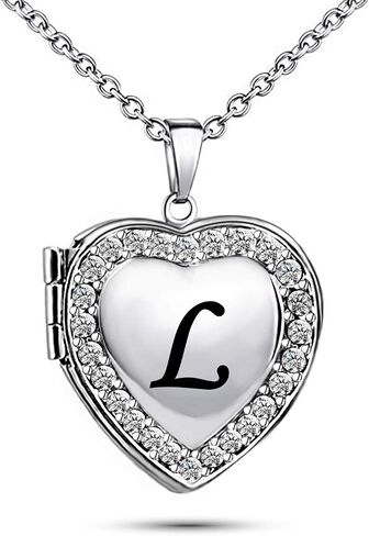 اسم KunBead الأولي المخصص على شكل قلب على شكل حرف Love قلادة قلادة للنساء مع حجر الميلاد الذي يحمل صورًا للعائلة in Kuwait