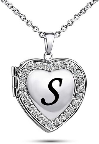 KunBead Name Initial Custom Heart Locket Letter Love Pendant Necklace for Women with Birthstone that Holds Pictures for Family in Kuwait