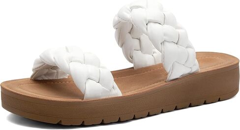 MaxMuxun Women's Braided Flat Sandals 2025 Two Band Open Toe Slide Sandals Slip On Summer Casual Mules Shoes in Saudi Arabia
