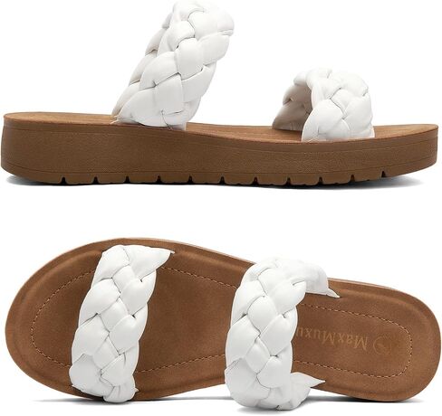 MaxMuxun Women's Braided Flat Sandals 2025 Two Band Open Toe Slide Sandals Slip On Summer Casual Mules Shoes in Saudi Arabia