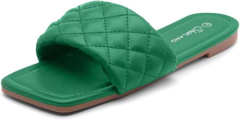 Shoe Land Women’s Flat Sandals – Quilted One-Band Fashion Slides with Square Open Toe & Comfort Footbed | Dressy Casual Slip-On Sandals for Summer, Travel & Daily Wear in Saudi Arabia
