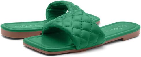 Shoe Land Women’s Flat Sandals – Quilted One-Band Fashion Slides with Square Open Toe & Comfort Footbed | Dressy Casual Slip-On Sandals for Summer, Travel & Daily Wear in Saudi Arabia
