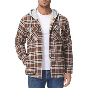 MAGCOMSEN Flannel Hoodies for Men Fleece Lining Winter Plaid Jacket Cotton Flannel Jackets Button Closure