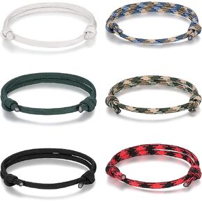 Jeka 6 Pcs Nautical Braided Handmade Rope String Adjustable Bracelets for Men