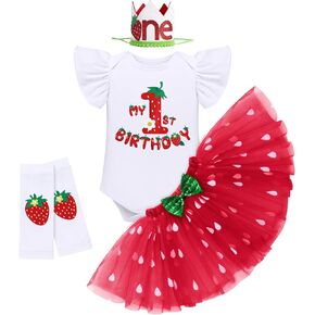 IDOPIP Baby Girls Strawberry 1/2 1st 2nd 3rd Birthday Outfit Romper Tutu Skirt Headband Warmers for Cake Smash Photo Shoot in Saudi Arabia