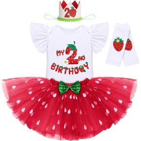 IDOPIP Baby Girls Strawberry 1/2 1st 2nd 3rd Birthday Outfit Romper Tutu Skirt Headband Warmers for Cake Smash Photo Shoot in Kuwait