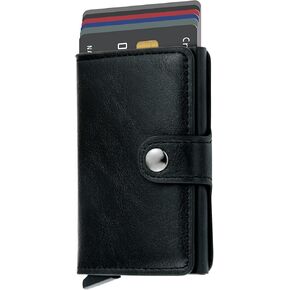 Credit Card Holder RFID Blocking Genuine Leather Vintage Aluminum Business Wallet (Royal Black) in Saudi Arabia