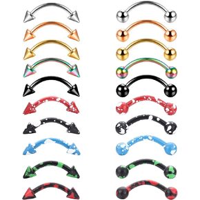 FIBO STEEL 16G 20Pcs Eyebrow Rings Lip Ring Barbell Curved Ring Tragus Daith Rook Earring Acrylic Piercing Jewelry for Women Men in Kuwait